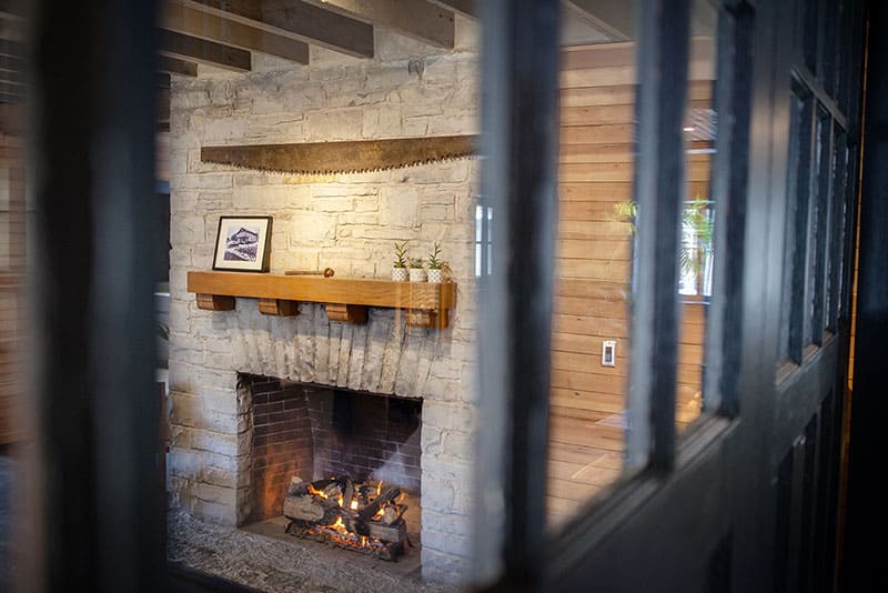 GCA Cabin Barn Doors and Fireplace